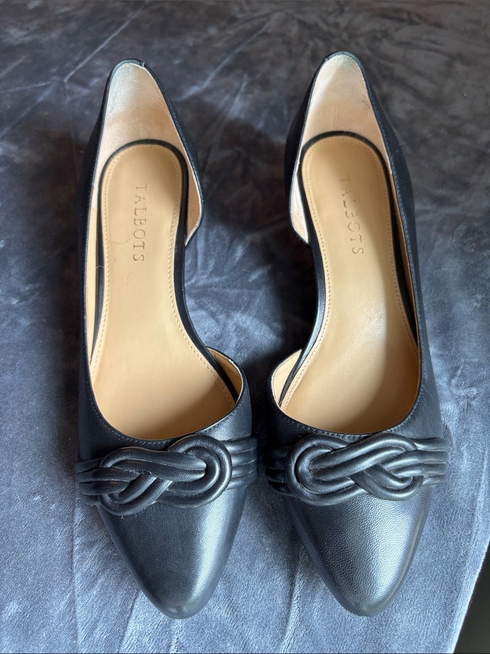 Talbots Black Pointed-Toe Leather Knot Flats